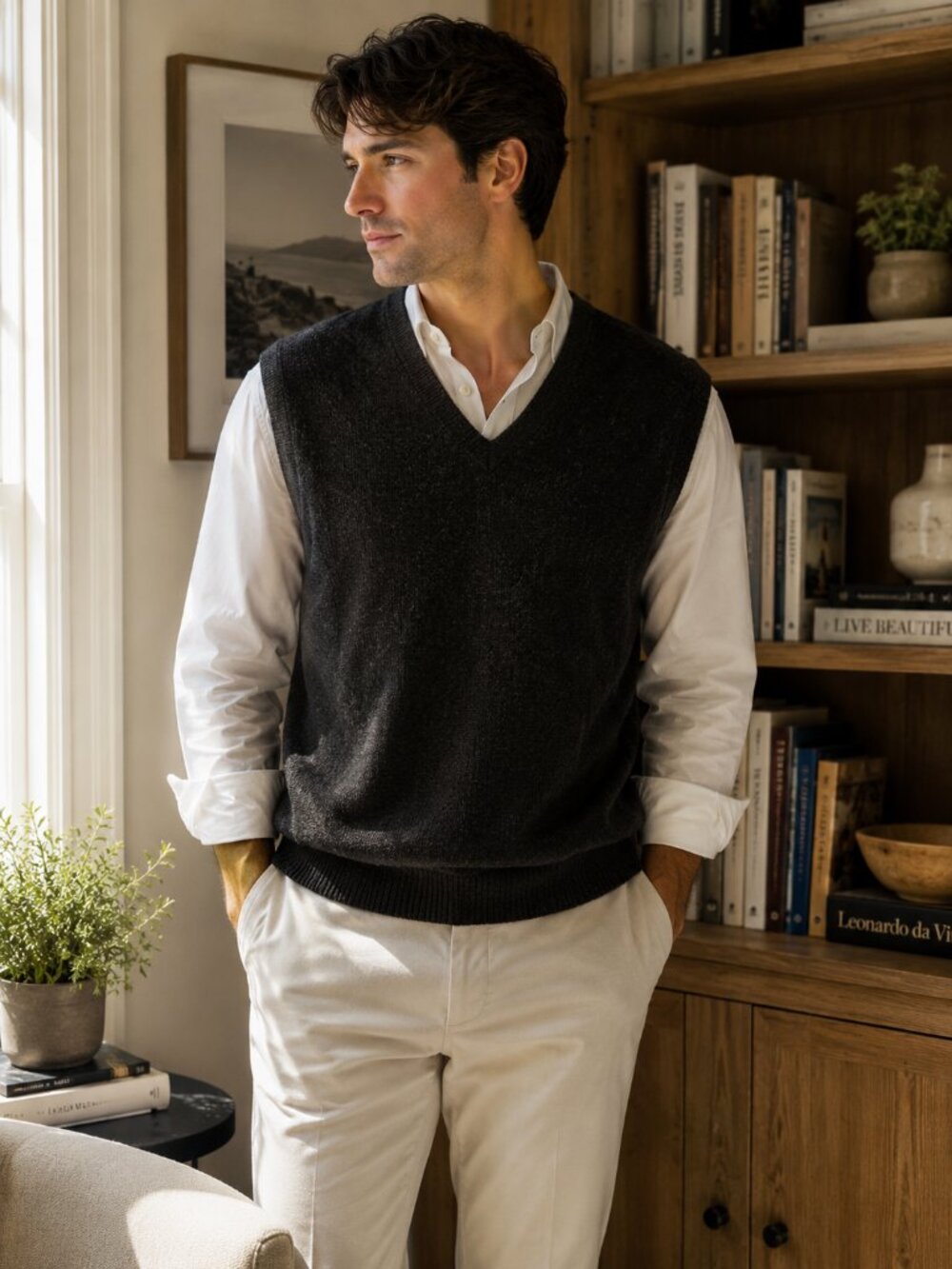 Peru Unlimited - Unisex Baby Alpaca Wool V-Neck Sweater Vest – Sz. L Black